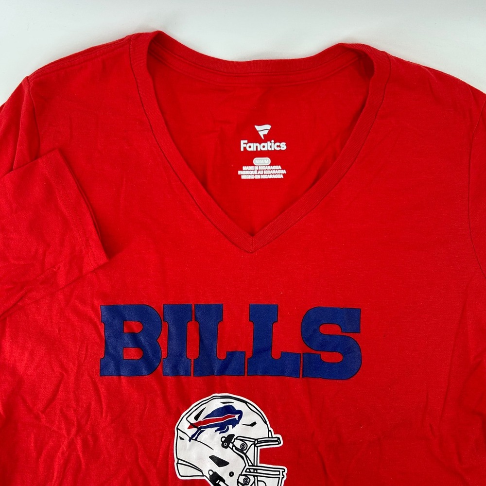 Fanatics Buffalo Bills T-Shirt Womens Medium Red Long Sleeve V-Neck NFL Graphic